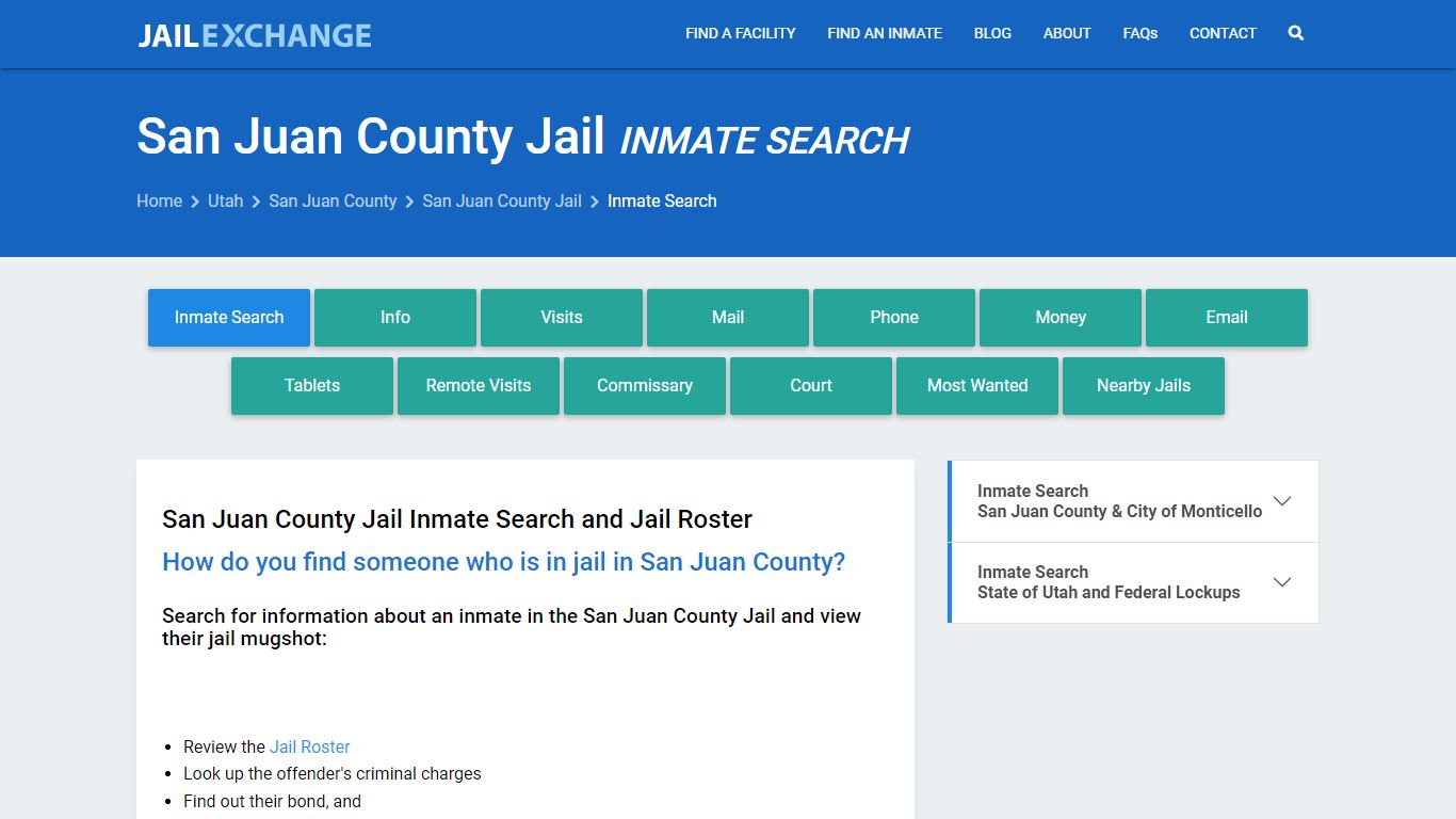 Inmate Search: Roster & Mugshots - San Juan County Jail, UT