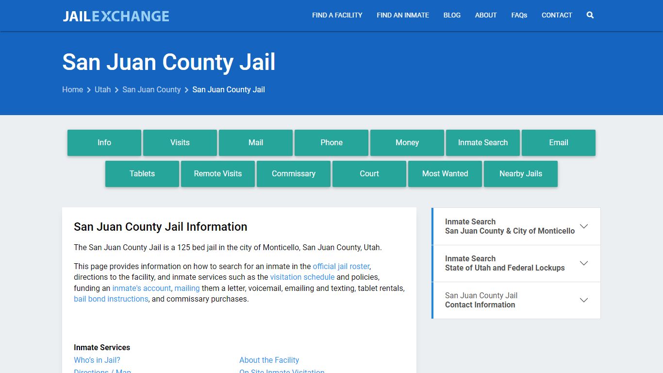 San Juan County Jail, UT Inmate Search, Information
